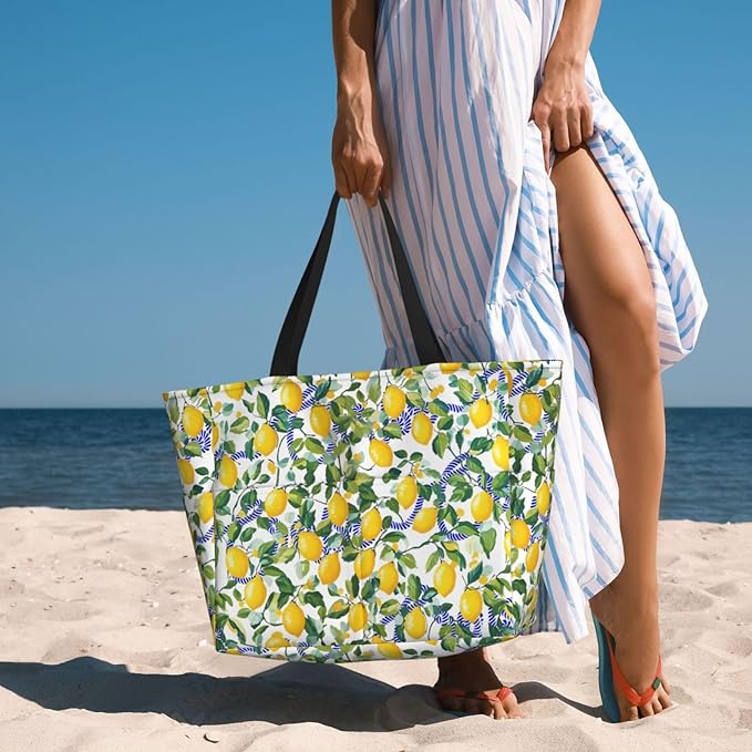 Large Beach Bag for Women Waterproof Foldable Travel Shoulder Tote Bag with Pocket for Weekender Pool Vacation