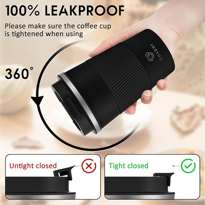 CS COSDDI 12 oz Stainless Steel Vacuum Insulated Tumbler - Coffee Travel Mug Spill Proof with Lid - coffee Cup for Keep Hot/Ice Coffee,Tea and Beer (3rd Black)