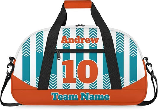 Basketball Soccer Gifts for Boys Girls - Custom Sports Duffle Bag, Personalized Name & Team Bag, Water-Resistant Gym Bag for Basketball, Soccer, Volleyball | Y-Dark Green Orange
