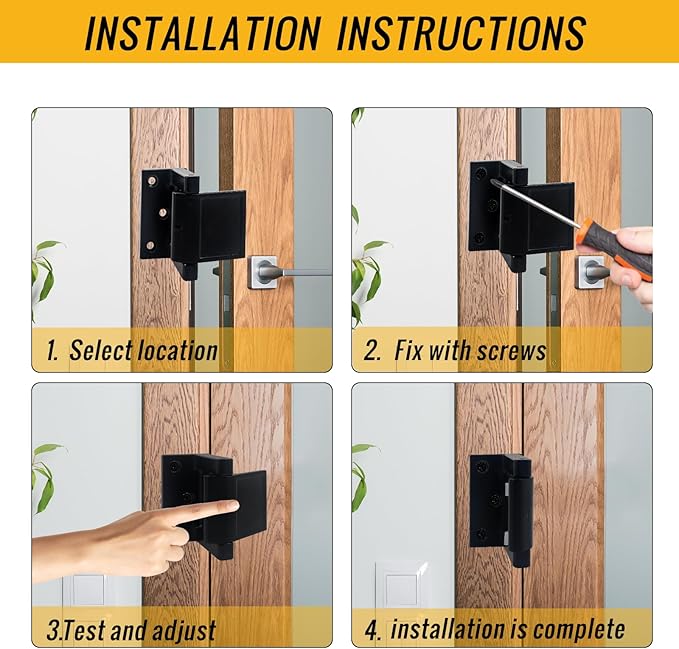 Door Security Lock Zinc Alloy, Door Lock Reinforcer Privacy Door Latch for in-Swinging Doors Extra High Resistance Home, 4pack Black