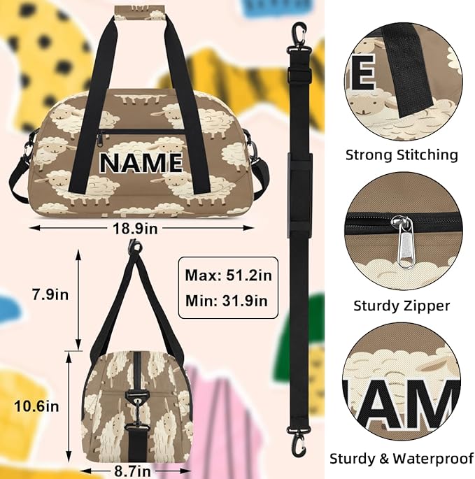 Cute Sheep Mini Gym Bag 18 inch for Women Men Waterproof Custom Cute Sheep Travel Duffel Bag Carry On Overnight Tote Nurse Bag for Work Fitness Hiking