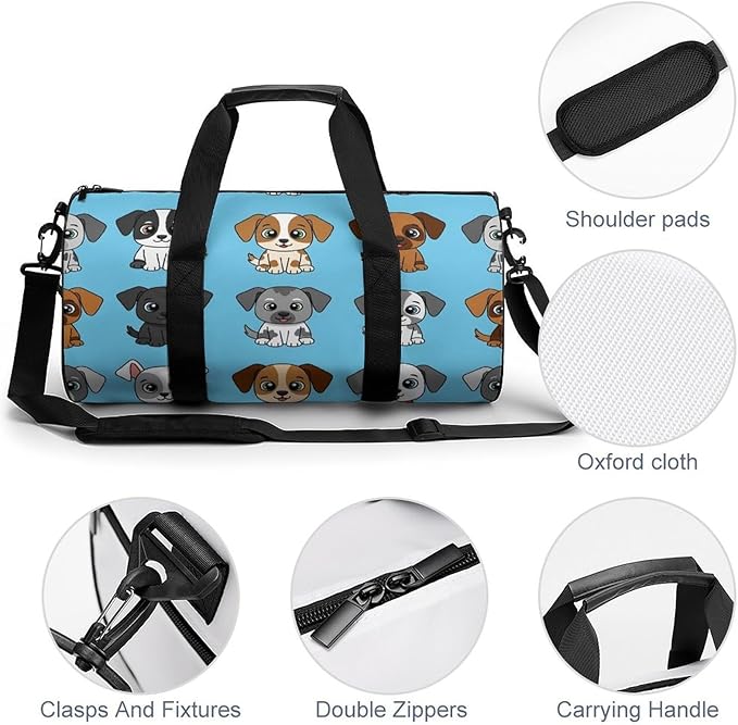 Weekender Carry on Beach Yoga Overnight Luggage Bag Gym Sports Travel Workout Bag Overnight Bags (Blue Dog Prints Funny)