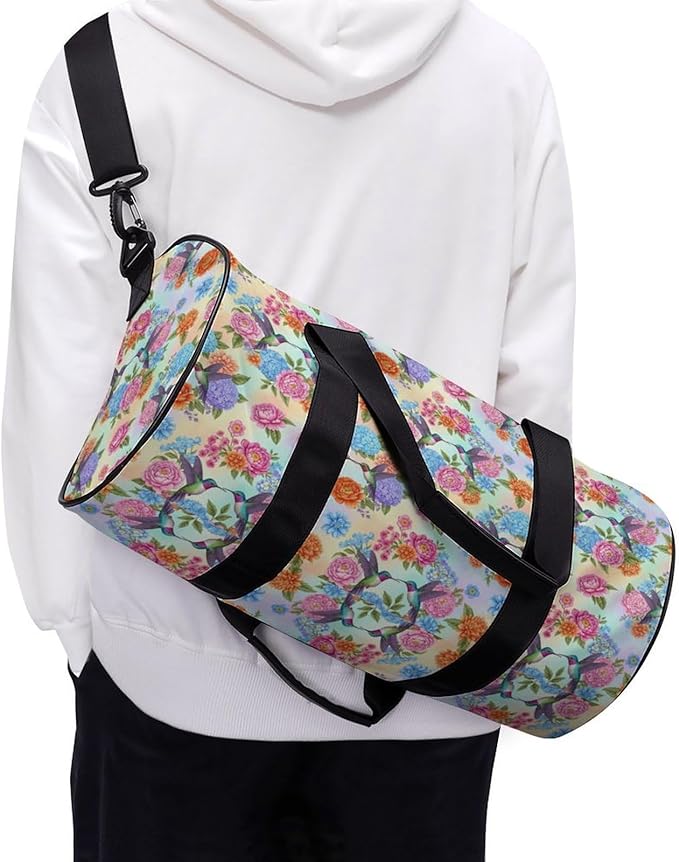 Dance Sports Gymnastics Bag Retro Hummingbirds Floral Foldable Gym Bags Lightweight Travel Sports Bag Unisex Gym Duffel Bags