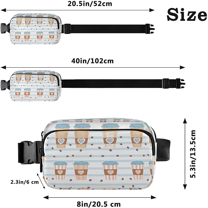 Kawaii Coffee Beans Fanny Pack for Women Men Water Resistant Fashion Waist Packs with Adjustable Strap Belt Bag for Travel Workout Jogging Hiking 21219217