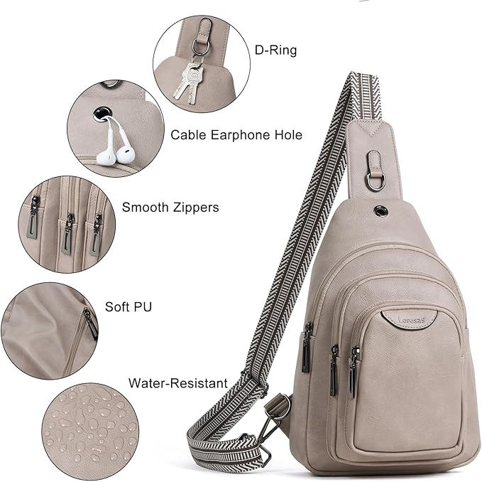 10L Crossbody Sling Bag for Women Men Anti Theft Cross Body Fanny Pack Belt Bag Purse Gifts for Women Faux Leather, Light Grey