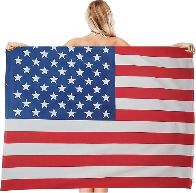 USA American Flag Beach Blanket Towel 54”x68” – 100% Cotton Velour, Highly Absorbent, Fast Drying, Easy-Pack for Spring Break, Vacation, Beach, Pool, or Sunbathing, Lightweight, Compact