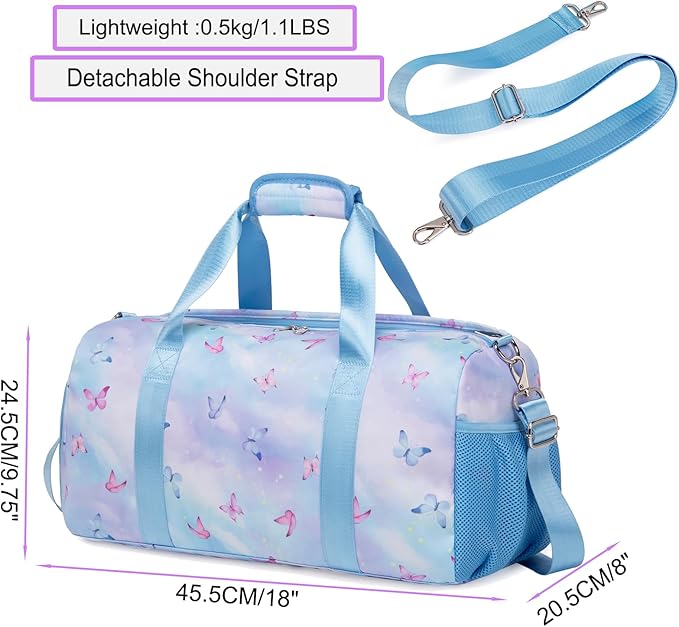 Cute Ballet Dance Bag Butterfly Dance Bag Sports Bag Gym Bag Duffle Bag Travel Bag for Girls with Shoes Compartment