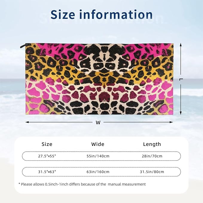 Pink Leopard Star Sand Free Beach Towel – 31.5"X63" Quick Dry Microfiber Beach Towels for Travel, Swimming, Pool, and Camping, Absorbent and Compact Beach Essential for Women, and Men