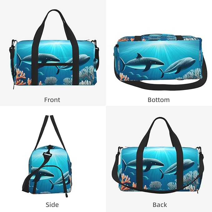 Whales under the sea Print Gym Bag with Shoe Compartment for Women Men, 17.7in Sports Duffle Weekender Tote, Overnight Travel Duffel Bag Carry On