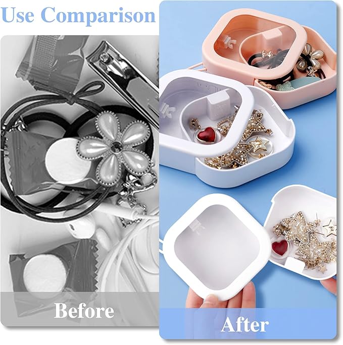 Prudiut 2Pcs Hair Tie Organizer, Hair Tie Holder Clip Organizer for Baby Teen Girl Women, Portable Hanging Small Items Desktop Travel Storage Box(Pink and White)