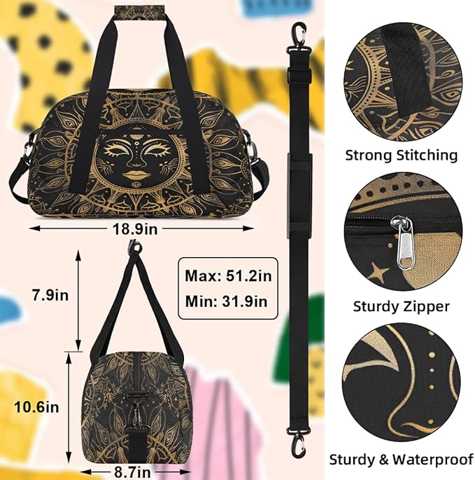 Travel Duffle Bag for travel duffle bag sports Girls Boys Kids Ethnic Sun Gold Lightweight Overnight Sleepover Weekender Bags Small Dance Gym Sport Bag Teens Carry-On Size Workout Bag