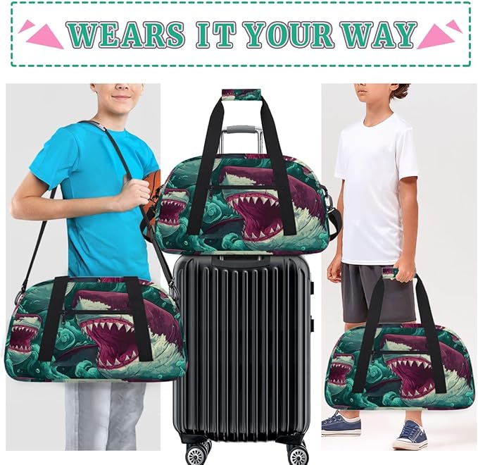 Ocean Red Sharks Gym Travel Duffle Bag for Women & Men with Front Zipper Pocket for Sports, Overnight, Weekender, Carry On,Workout & Dance Bag,Sharks,18.9 * 8.7 * 10.6 in