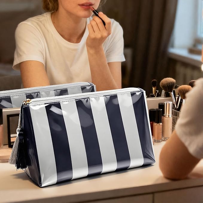 Makeup Bag, Small Clear Coated Cosmetic Bags for Women Girls, Waterproof Travel Makeup Bag for Purse Organizer Zipper Pouch Beach Summer Vacation Essentials Gifts for Women