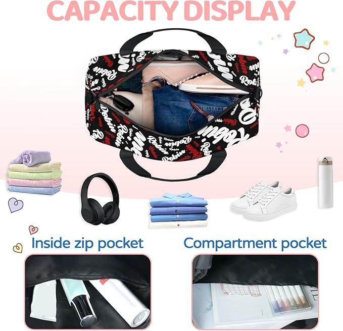 Custom-Dance-Gymnastics-Bag for Girls Personalized Kids Duffle Bag Cheerleader Team Bag for Travel Gym Sport Red White Text