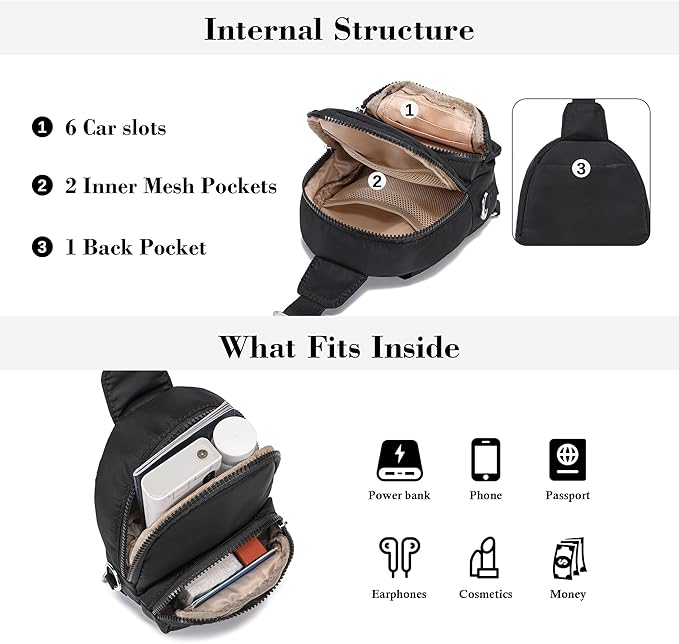 NEICOA Anti Theft Crossbody Bags for Women Small Nylon RFID Sling Bag Lightweight Travel Purse for Daily Casual Use(LED Black)