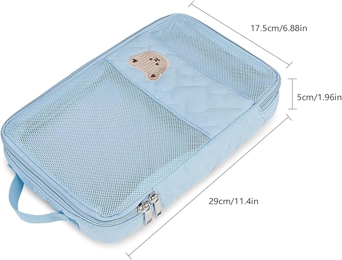 Baby Diaper Bag Organizer Pouches - 2 Pack Waterproof Pod Hanging Diaper Bag Cute Bear Mesh Bag Reusable, Washable or Baby Cloth Diapers (Pink&Blue)