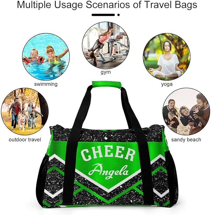 Shoe Bag Green Cheerleaders Black Bling Print Travel Bags Lightweight Duffel Bag Gym Dance Sport Perform Training for Teens Women Men Gym Bags