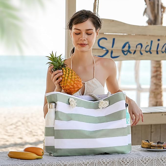 Pleneal Beach Bags For Women - Large Beach Bags with Zipper Waterproof Sandproof Swim Pool Beach Bag