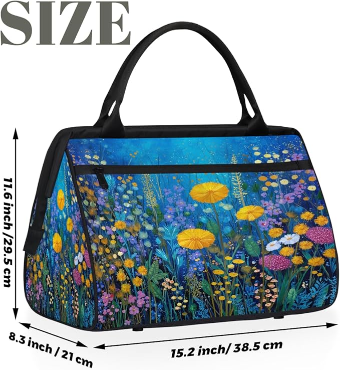 Colorful Wildflower Pattern Overnight Weekender Bags for Women Men, Waterproof Travel Carry On Duffel Bag, Lightweight Sports Gym Bag for Fitness, Workout, Travel