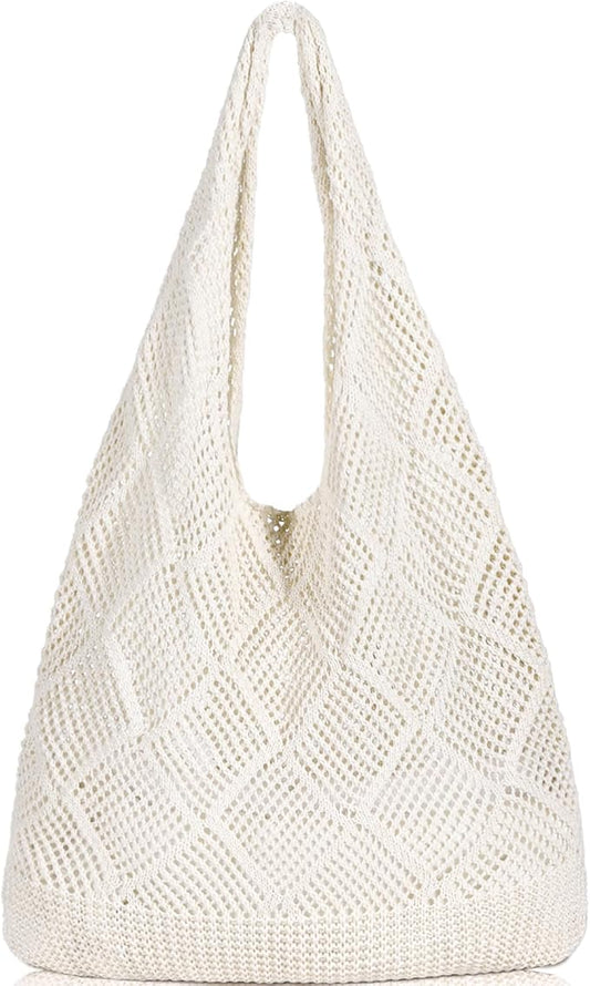 WantGor Crochet Bags, Beach Mesh Tote Bag Womens Shoulder Shopping Handbag Casual Travel Totes Bag Foldable Hobo Bags