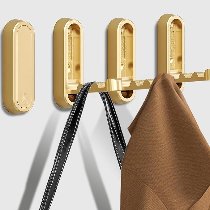 2PC Foldable Wall Hooks - Gold Coat Hooks for Closet, Door & Bathroom | Heavy Duty Folding Hangers for Hanging Coats, Belts, Backpacks, Towels | Space-Saving Wall Hook Set (Gray, 2Pack)