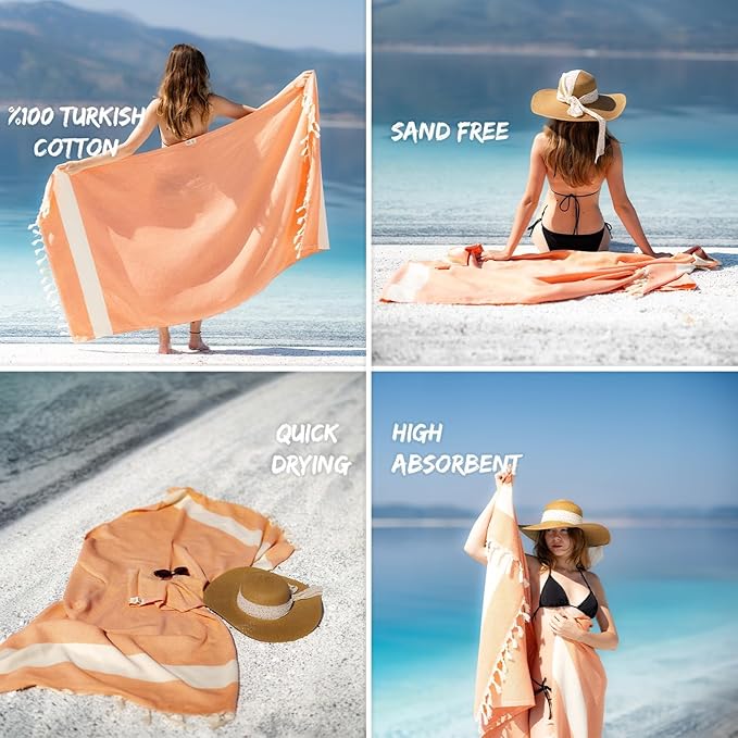 Turkish Beach Towels Oversized Clearance XL 40x71- Sand Free Beach Towel- 100% Cotton Soft Quick Dry Towel- Extra Large Travel and Pool Towels for Adults- Cloud Sandproof, Beach Essentials for Women