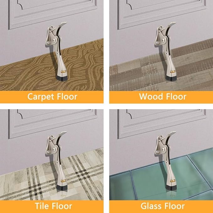 Gotega Door Stopper, 4 Packs Kickdown Door Stop with One Touch Adjustable Height and Rubber Tip 4 Inches, Heavy Duty Door Stops, Door Holder, Bottom of Door - Satin Nickel