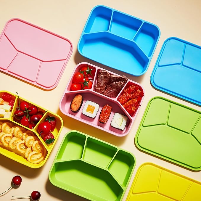 4 Pcs Silicone Bento Box Reusable Lunch Container Smooth Leak Proof Lunch Box Rectangle Bento Boxes for Adult Work Travel Food Meal Compartment Storage, 4 Colors (Bright Colors 2)