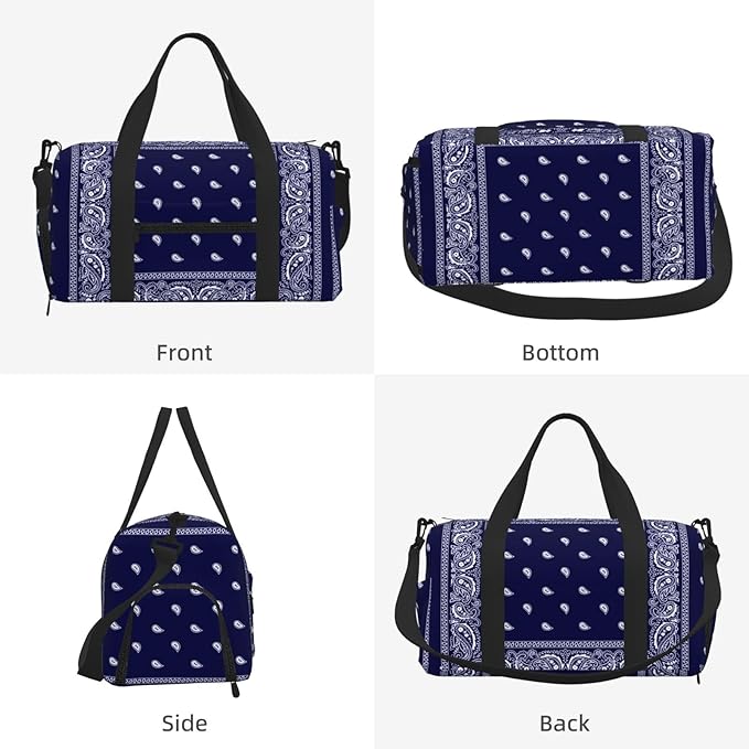 Bandana True Blue Women'S Gym Duffle Bag With Shoes Compartment, Ideal For Travel, Gym, Sports, Duffel, Weekender