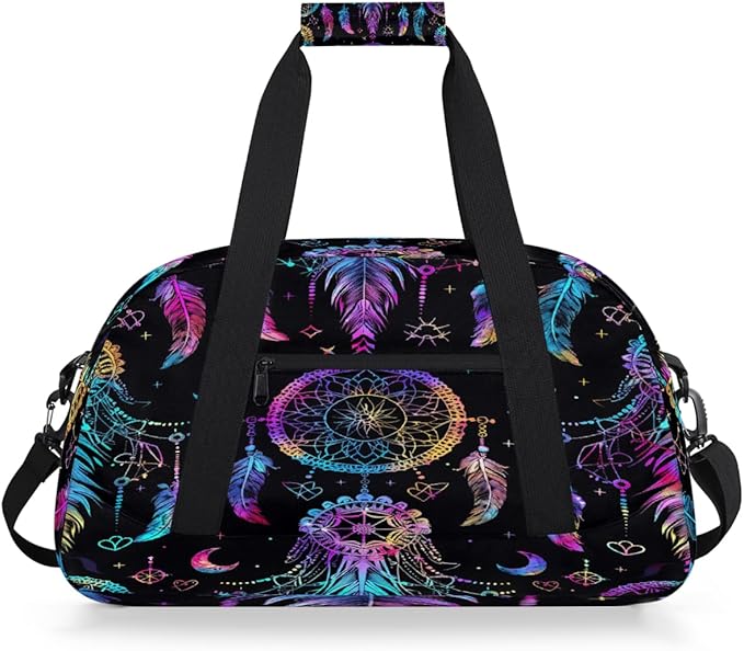 Travel Duffle Bag, Rainbow Dreamcatcher Feather Waterproof Weekender Overnight Bags for Women Men Lightweight Carry on Duffle Gym Bag for Travel, Sports, Fitness, Workout