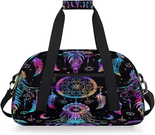 Travel Duffle Bag, Rainbow Dreamcatcher Feather Waterproof Weekender Overnight Bags for Women Men Lightweight Carry on Duffle Gym Bag for Travel, Sports, Fitness, Workout