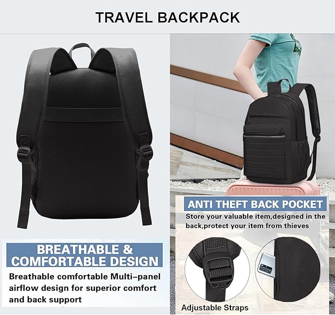 KEOFID Travel Backpack for Women, Womens Work Backpacks, Anti-theft Backpack Purse, Back pack for College Girls, Carry-On Travel Backpacks,Bookbag(Carbon Black)