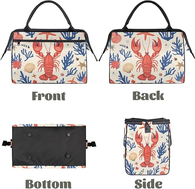 Ocean Crayfish Nautical Overnight Weekender Bag for Women Men Travel Duffel Bags Waterproof Luggage Carry on Sports Yoga Gym Bag