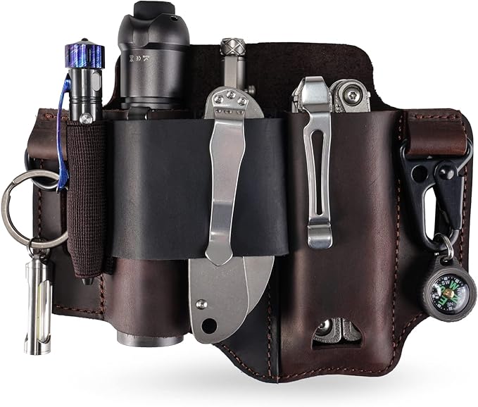 ST1 Leather Multitool Sheath - EDC Belt Organizer for Leatherman Tools, Flashlight, Pen, and Keychain Clip, Durable and Stylish, Great for Work and Daily Use, Ideal Gift for Men