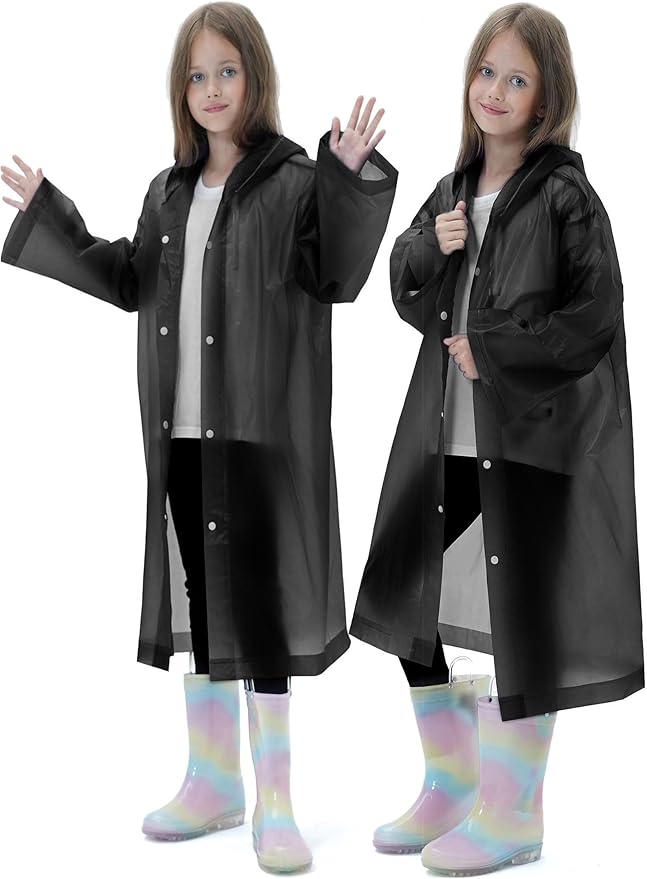2 Pack Raincoats for Kids, Reusable Rain Ponchos with Hood and Sleeves Rain Coats for Boys and Girls