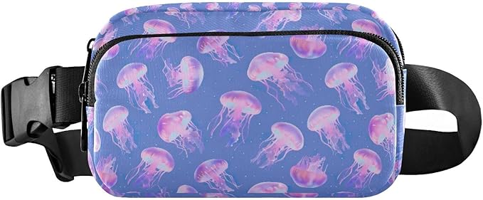 Pink Jellyfish Fanny Pack for Women Men Water Resistant Fashion Waist Packs with Adjustable Strap Belt Bag for Travel Workout Jogging Hiking 21219025