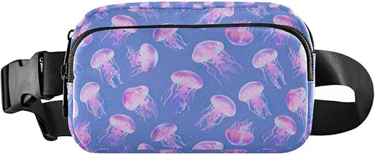 Pink Jellyfish Fanny Pack for Women Men Water Resistant Fashion Waist Packs with Adjustable Strap Belt Bag for Travel Workout Jogging Hiking 21219025