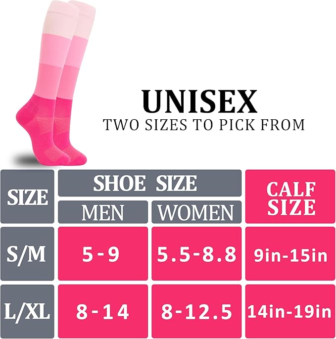 fenglaoda 3 Pairs Compression Socks for Women & Men Knee High Nurse Pregnant Cute Medical Running Travel Athletic