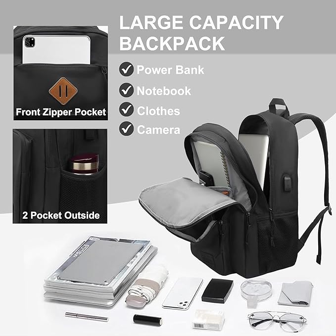 KEOFID Lightweight Travel backpack for Men and Women, Laptop Backpack for Work, Large Bag for College, Water Resistent(Black with Red)