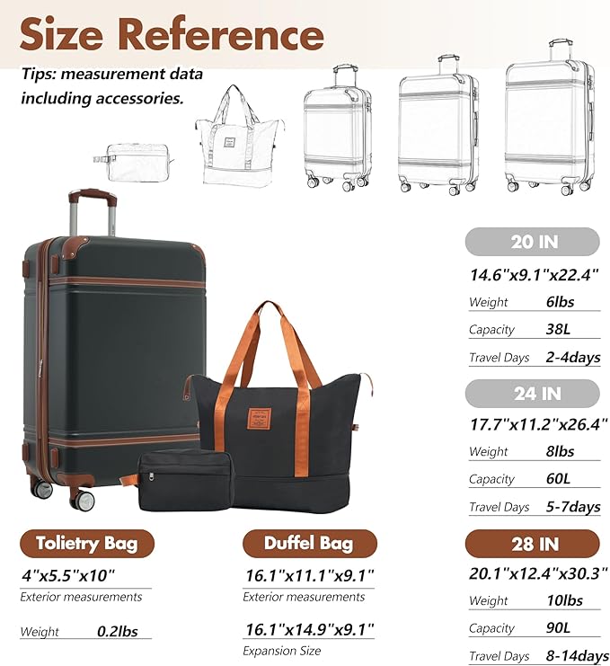 Merax 28 Inch Checked Luggage, Expandable Suitcase with Spinner Wheels, Hard Shell Vintage Luggage Set with TSA Lock(Black)