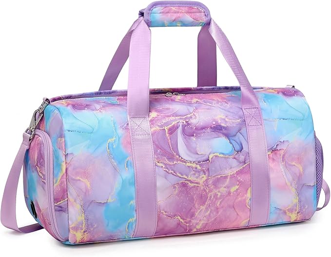 Gym Sports Duffle Bag Dance Ballet Bags with Separate Dry Wet Pocket and Shoes Compartment Weekender Overnight Travel Foldable Bag for Girls Teen Women(Purple)