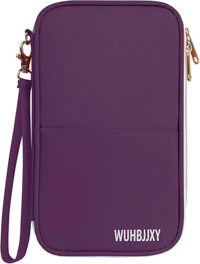 Multifunctional, Practical, RFID Family Passport holder, Travel wallet (Purple), Travel document manager, Passport Bag, Three-layer Design, Multiple Pockets，Big Storage