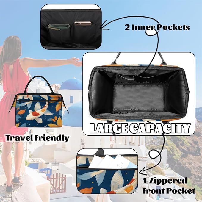 Fish Kois Overnight Weekender Bag for Women Men Travel Duffel Bags Waterproof Luggage Carry on Sports Yoga Gym Bag