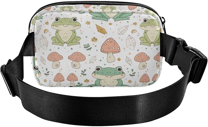 Kawaii Frog Mushrooms Fanny Pack for Women Men Water Resistant Fashion Waist Packs with Adjustable Strap Belt Bag for Travel Workout Jogging Hiking 21219499