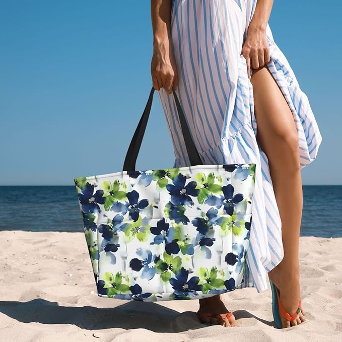 Large Beach Bag for Women Waterproof Foldable Travel Shoulder Tote Bag with Pocket for Weekender Pool Vacation