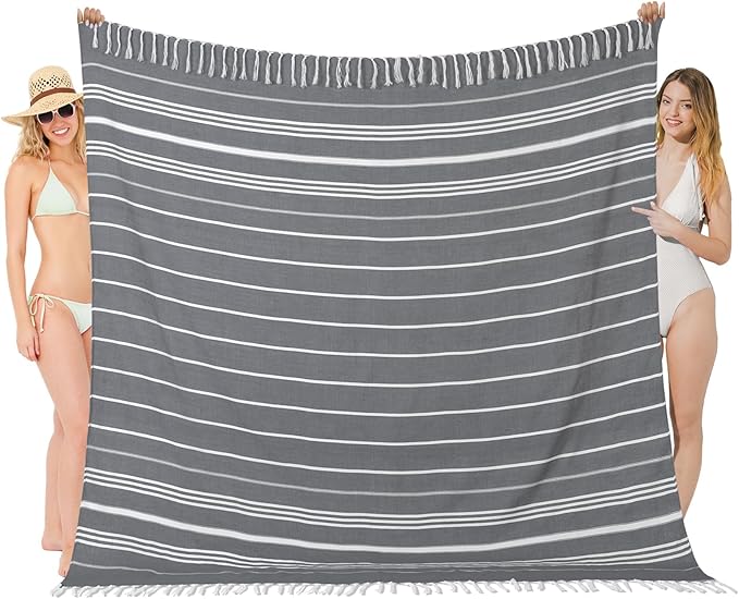 Oversized Turkish Beach Towel Blanket XXL Cotton Sandproof Towels Boho Woven Extra Large Big Sand Free Giant Throw Blankets Huge Quilt XL Picnic Camping Necessities Cloud For Adult Gifts Black