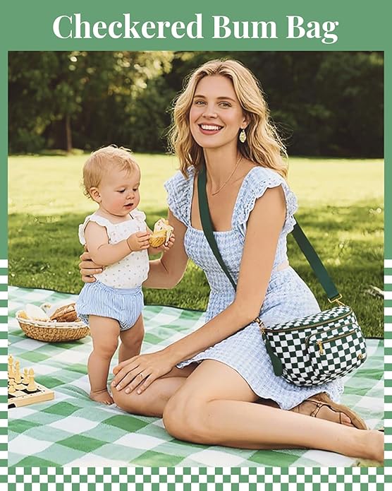 BOSTANTEN Crossbody Bags for Women Cross Body Purse Checkered Bum Bag, Large Diaper Purse for Moms, Perfect for Work/Travel