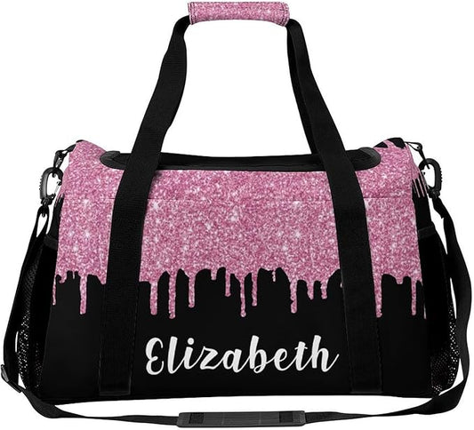 Pink Black Sparkle Glitter Print Waterproof Duffel Bag Gym Dance Sport Perform Training Bag for Teens Adults Women Men Handheld Crossbody Travel Bag