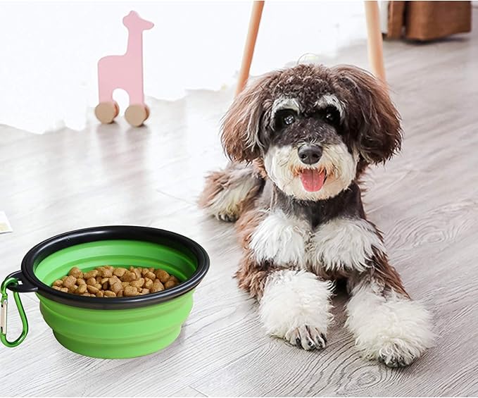 Collapsible Dog Bowl, Silicone Foldable Expandable Cup Dish, for Pet Dog/Cat Food Water Feeding Portable Travel Bowl - Green