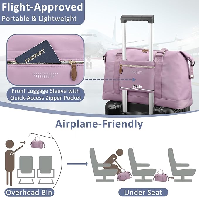 Travel Duffle Bag for Women, Weekender Bags, Hospital Bag for Labor Delivery, Lightweight Tote Duffel Overnight Bag with Luggage Sleeve,Airplane Travel Bags (Purple, Large)